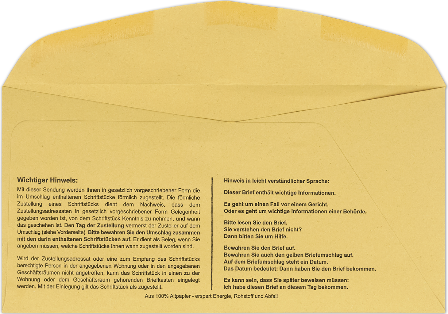 Postzustellungsumschlag 115x225 mm - Rückseite offen