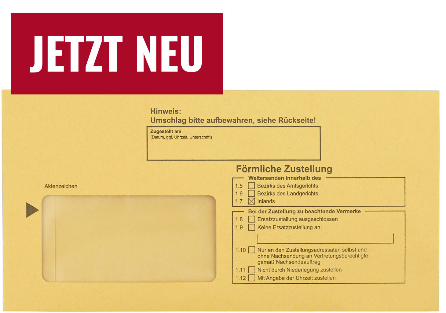 Zustellungsumschlag 114x226 mm, mit Haftklebung, Vorderseite