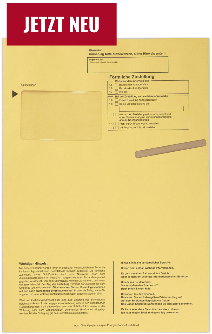 Zustellungsumschlag C4 mit Haftklebung, Vorderseite