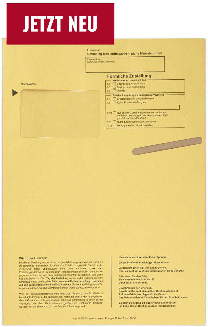 Zustellungsumschlag C4 mit Haftklebung, Vorderseite