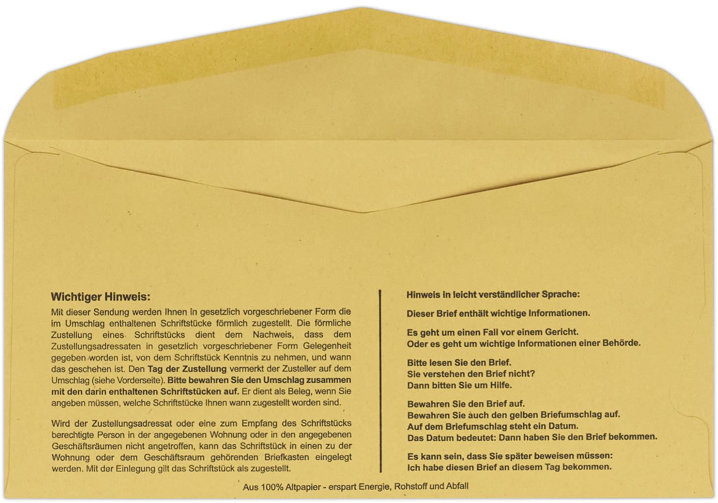 ZU708 Innerer Zustellungsumschlag 114x226 mm, nassklebend mit Fenster, Rückseite offen