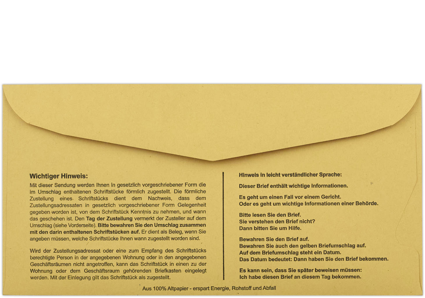 ZU708 Innerer Zustellungsumschlag 114x226 mm, nassklebend mit Fenster, Rückseite