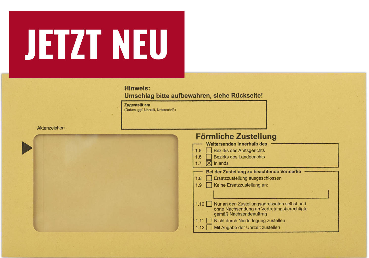 ZU708 Innerer Zustellungsumschlag 114x226 mm, nassklebend mit Fenster, Vorderseite