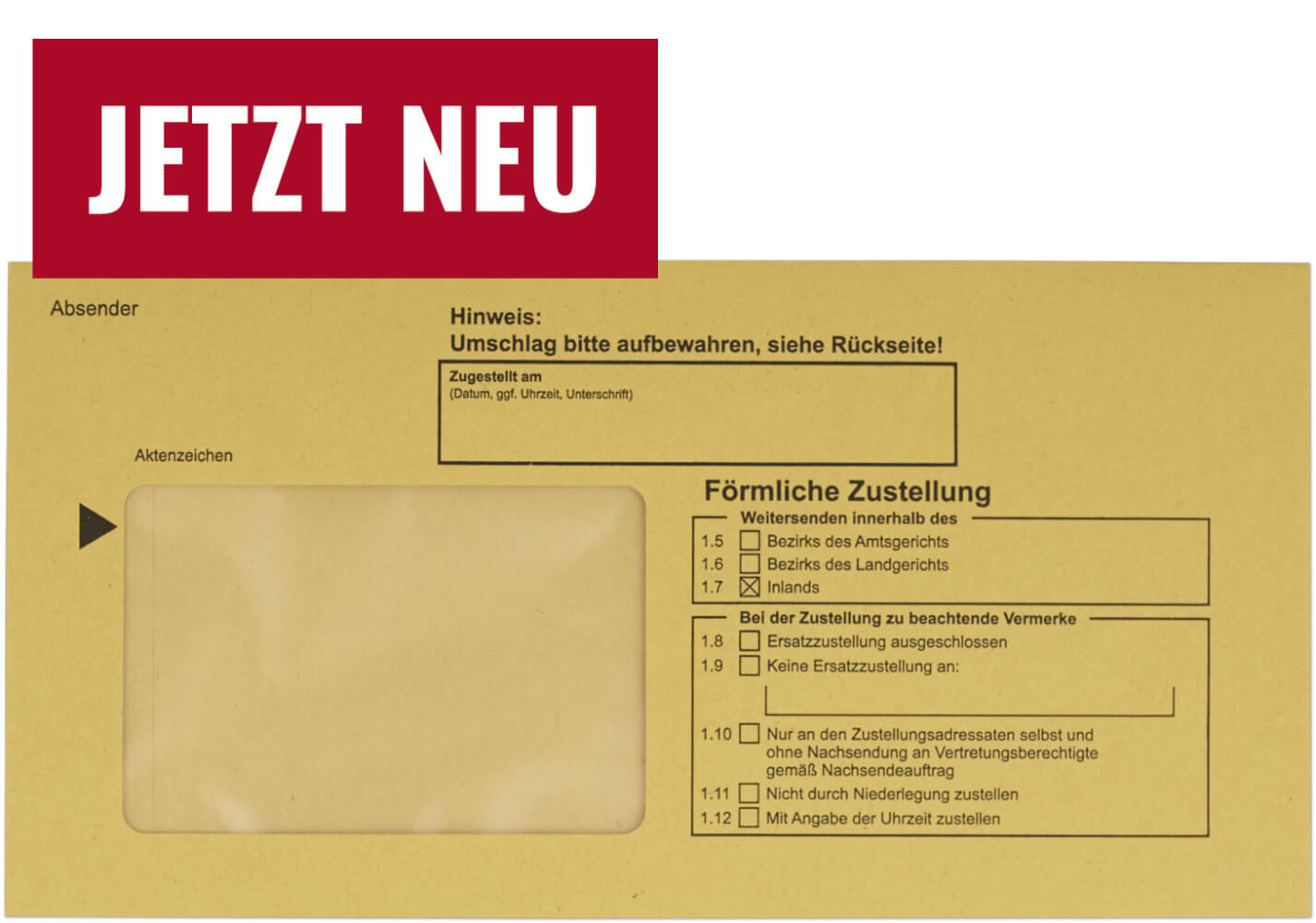Innerer Zustellungsumschlag 114x226 mm, nassklebend mit Fenster, Vorderseite