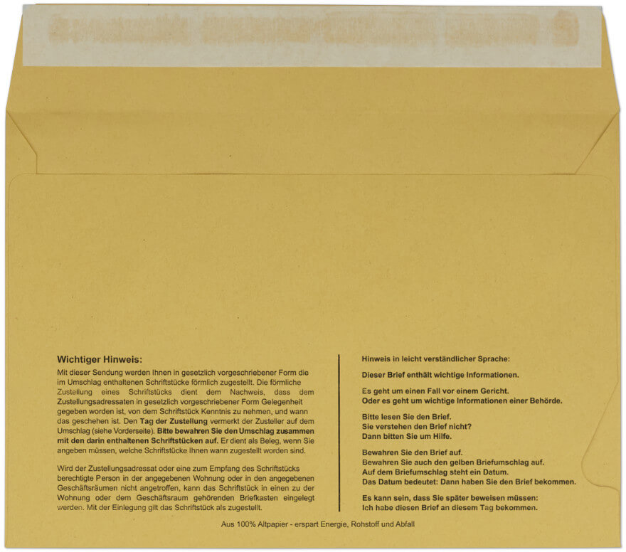 Postzustellungsumschlag mit Haftklebung C5, Rückseite offen