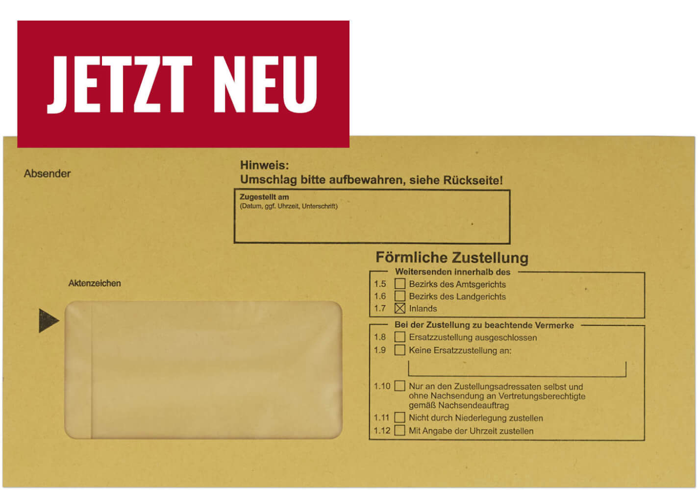 Zustellungsumschlag 114x226 mm, mit Haftklebung, Vorderseite