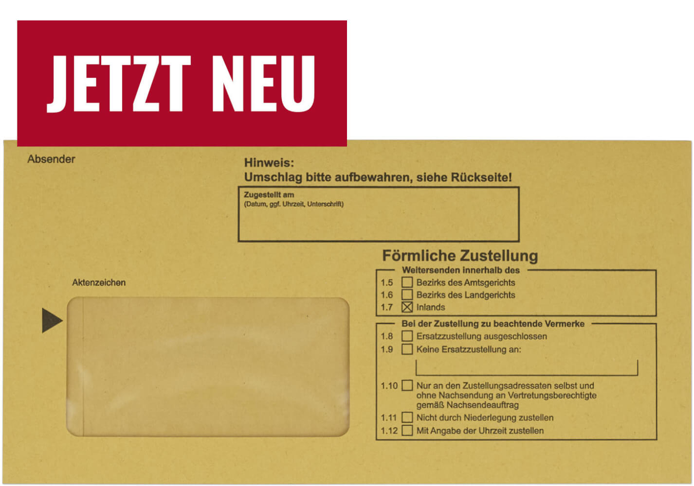 Postzustellungsumschlag DIN lang - mit Fenster - Vorderseite