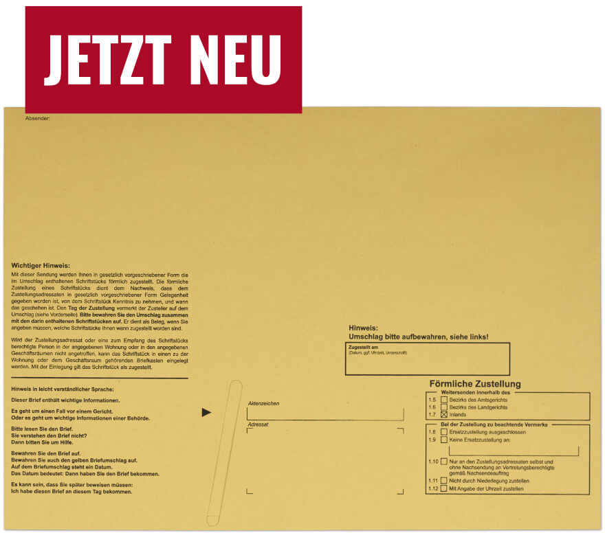 Zustellungsumschlag C4, mit Haftstreifen, Vorderseite