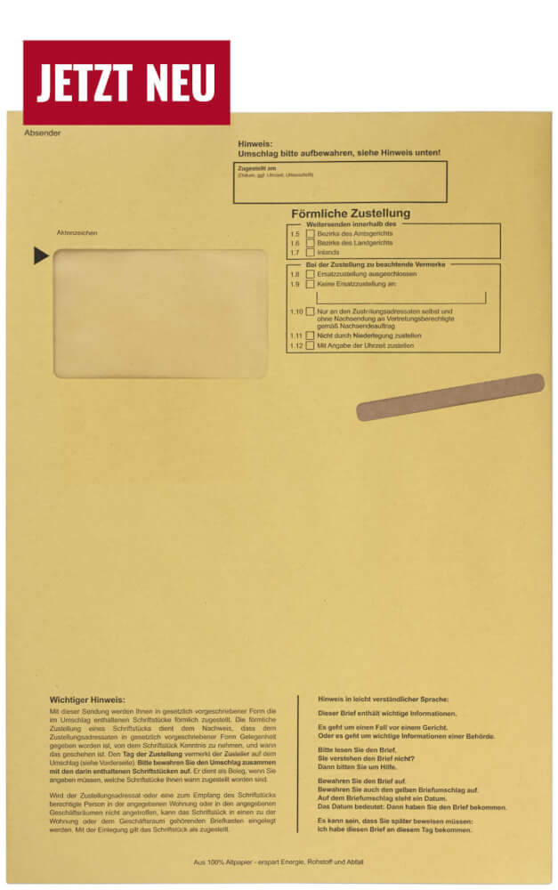 Zustellungsumschlag C4 mit Haftklebung, Vorderseite