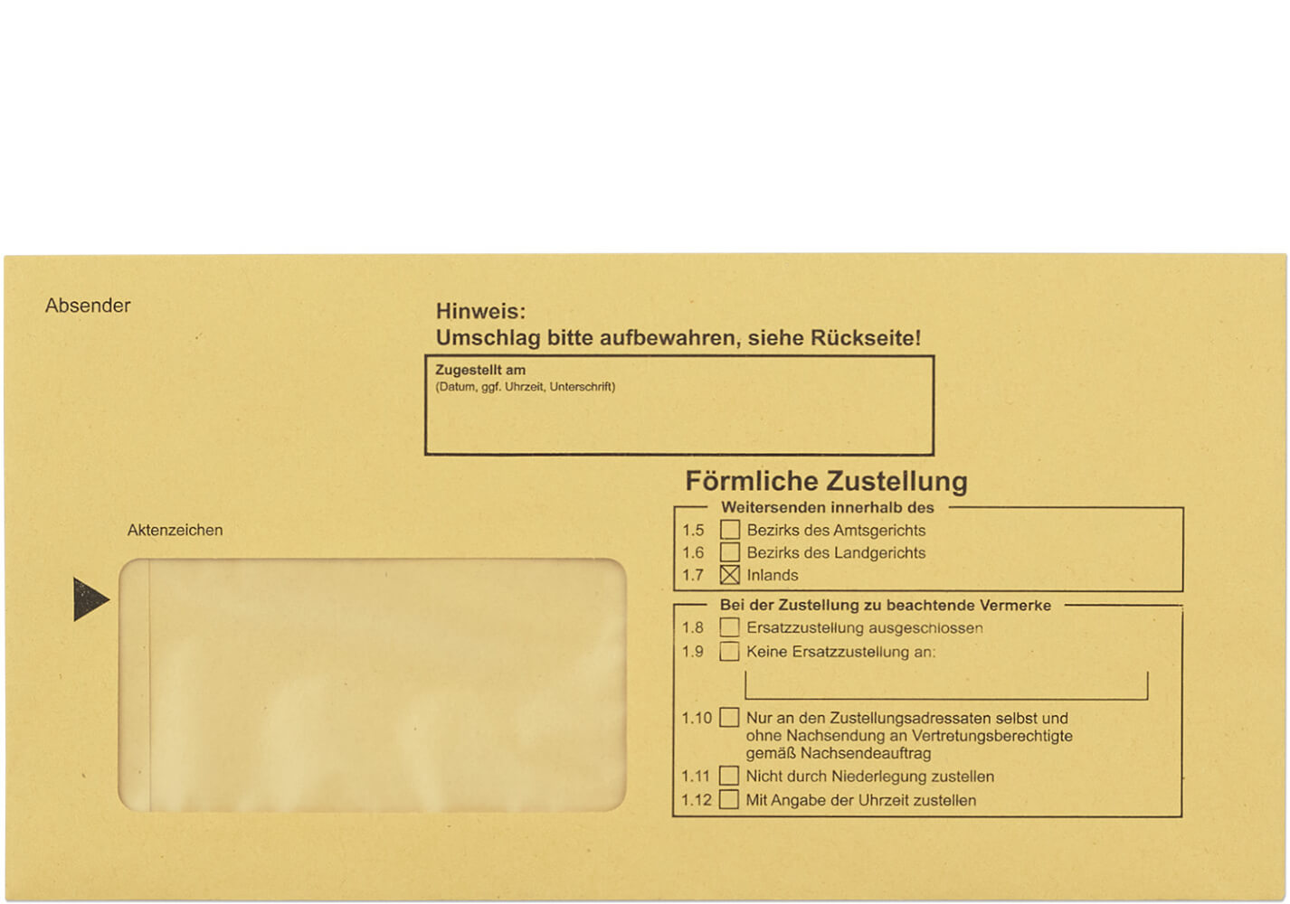 ZU710_NEU_vs Zustellungsumschlag 114x226 mm, mit Haftklebung, Vorderseite