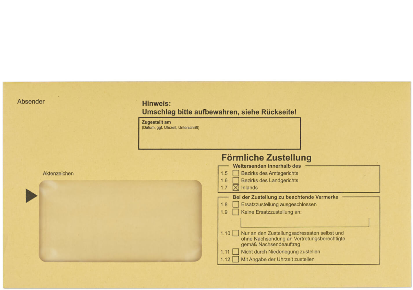 ZU709 Postzustellungsumschlag DIN lang - mit Fenster - Vorderseite
